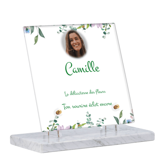 Plaque funéraire - Cadre fleurs en aquarelle