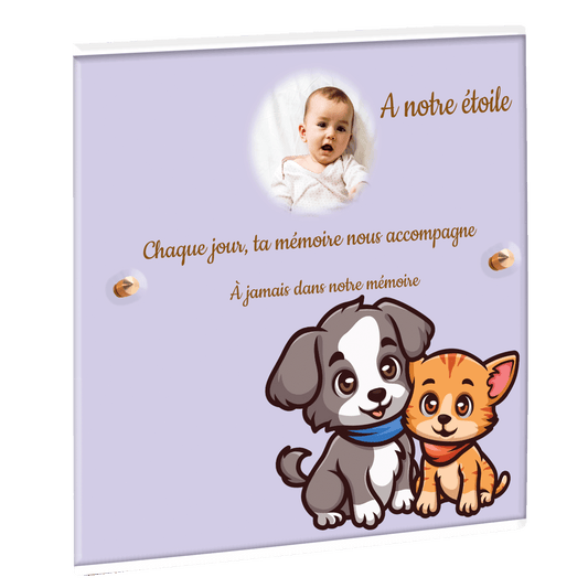 Plaque funéraire - Dessin Chien et chat