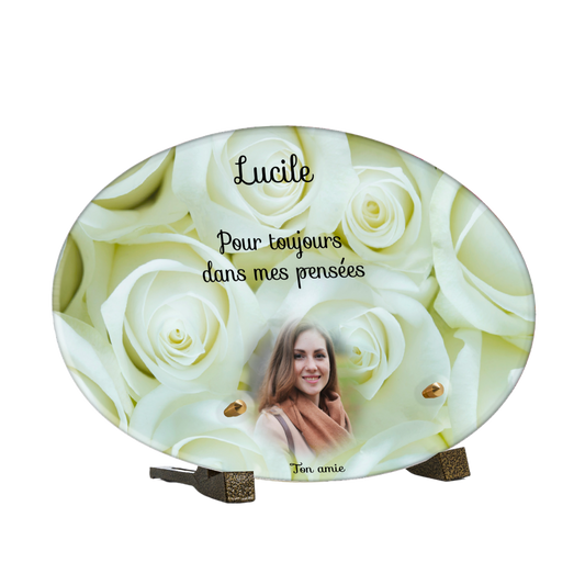 Plaque Funéraire - Fond roses blanches