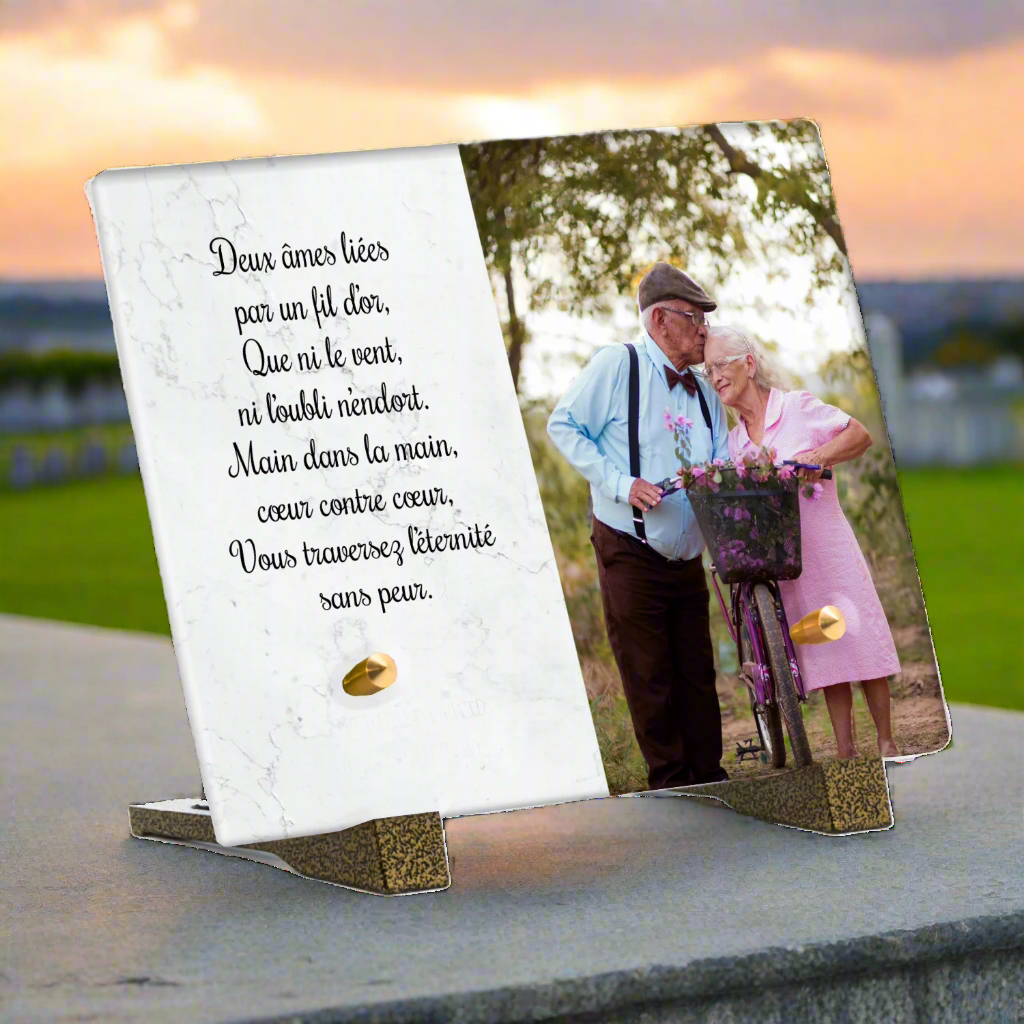 Plaque funéraire plexiglas dami-cadre marbre blanc