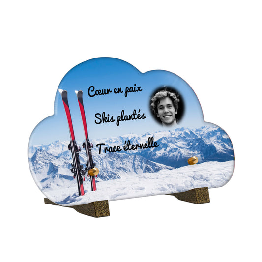 Plaque Funéraire - Paire de ski sur la piste