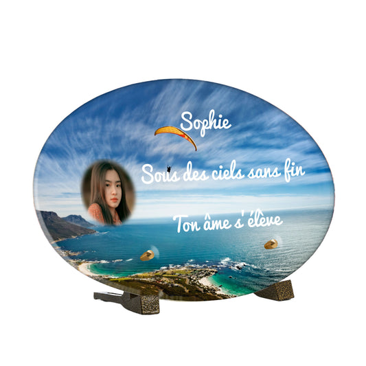 Plaque Funéraire - Parapente au dessus de la mer