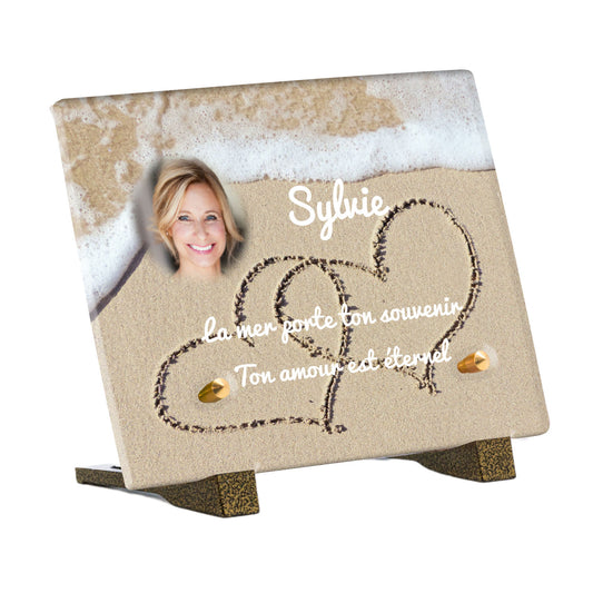 Plaque Funéraire - Cœurs dans le sable