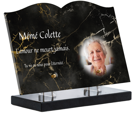 Plaque Funéraire - Marbre noir et doré