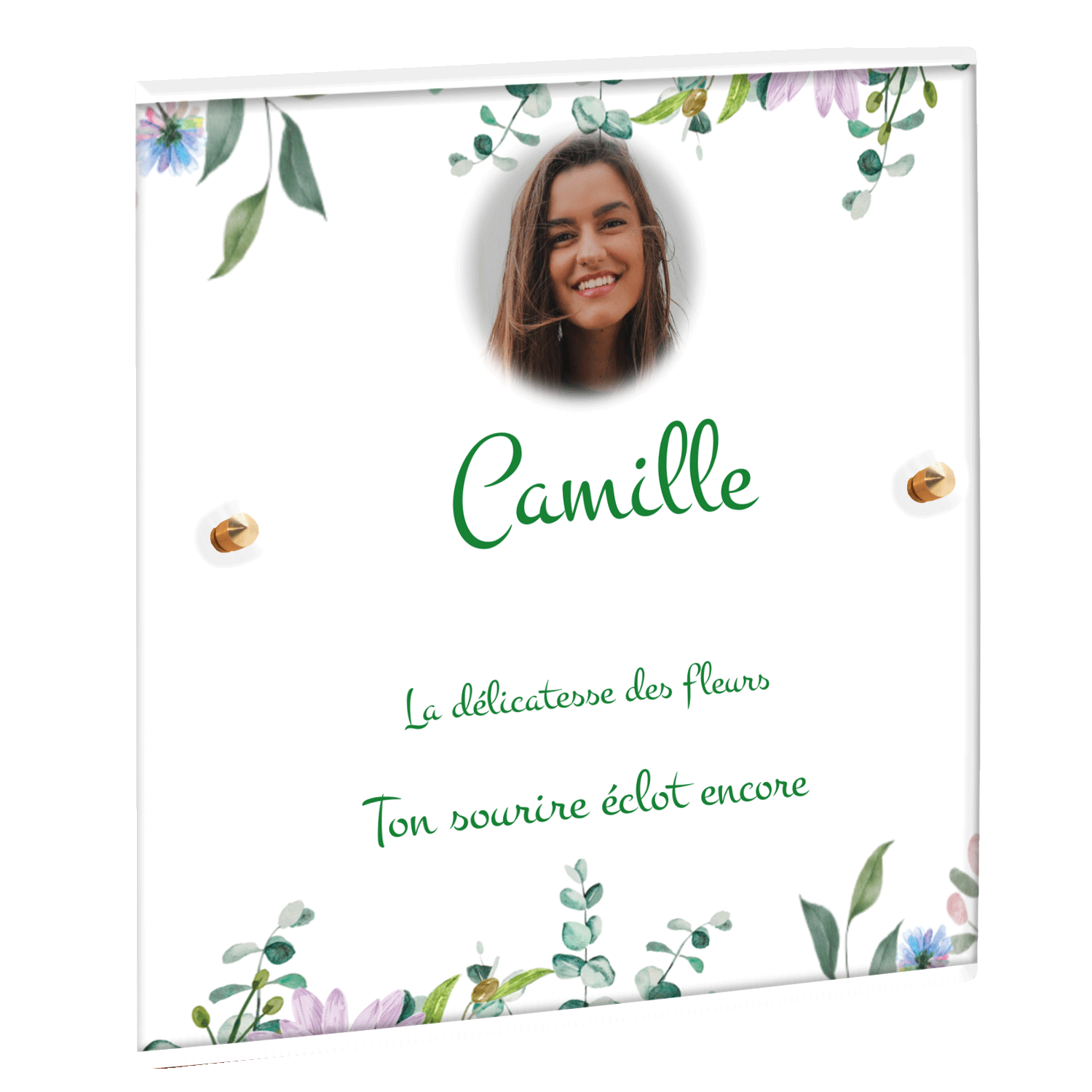 Plaque funéraire - Cadre fleurs en aquarelle