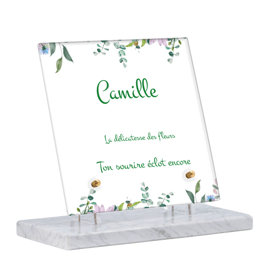 Plaque funéraire - Cadre fleurs en aquarelle