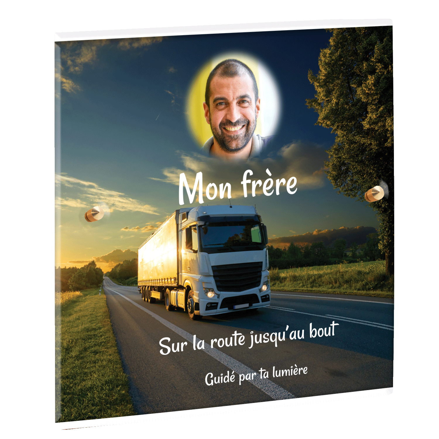 Plaque funéraire - Camion et coucher de soleil