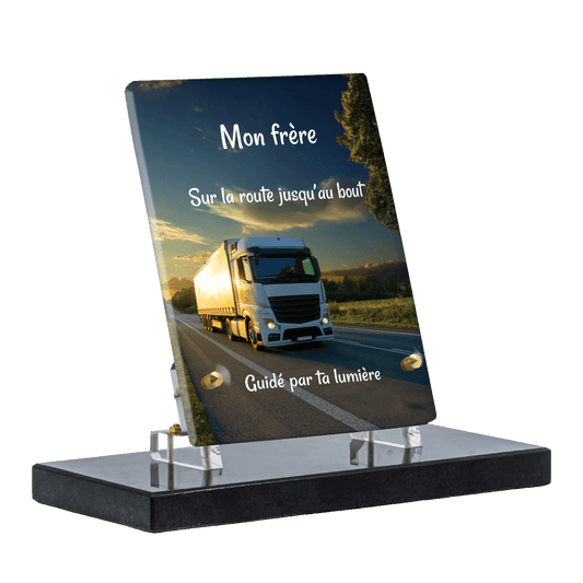 Plaque funéraire - Camion et coucher de soleil