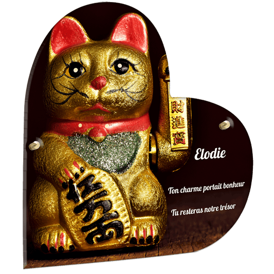 Plaque funéraire - Chat de la Chance doré