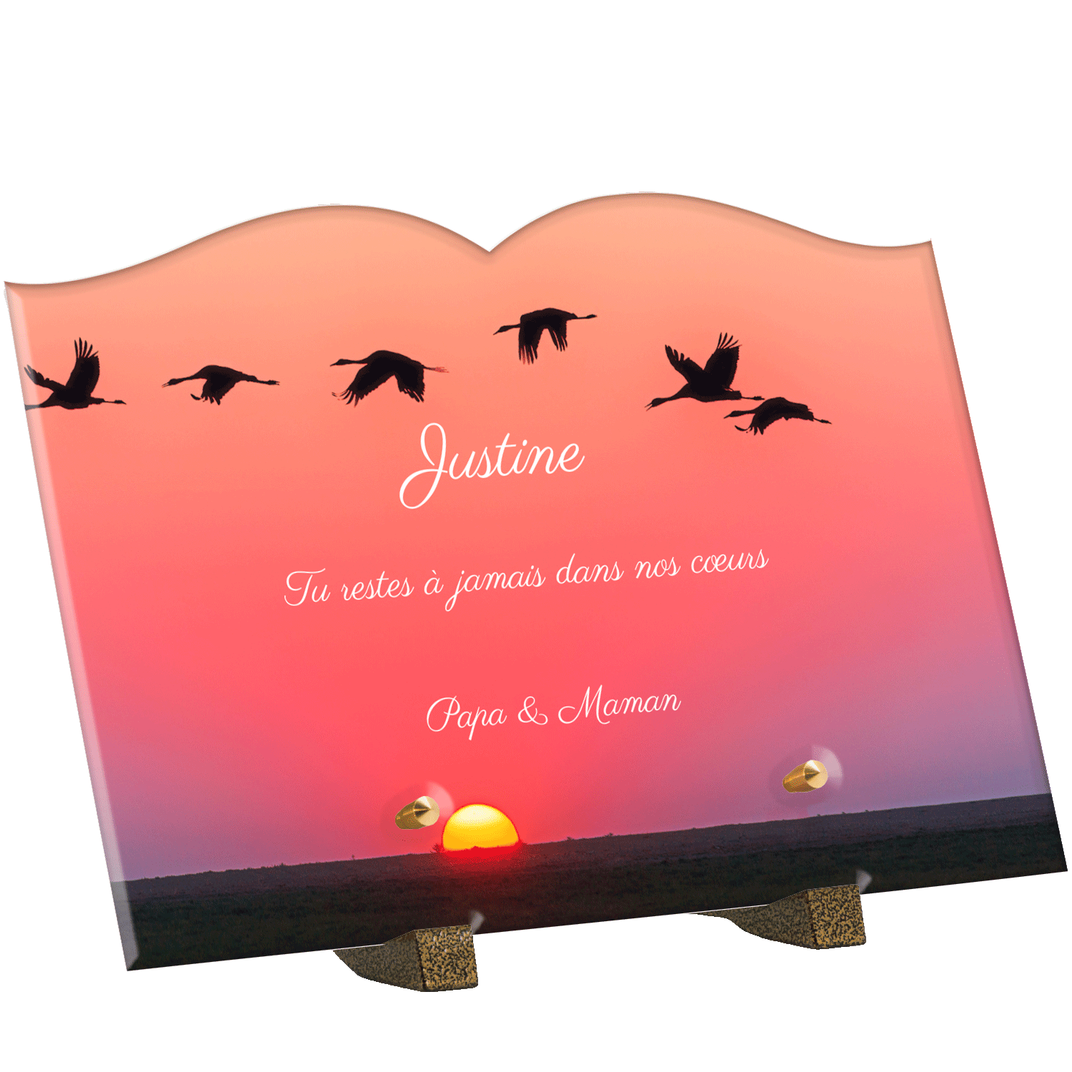 Plaque funéraire - Cigogne au coucher de soleil