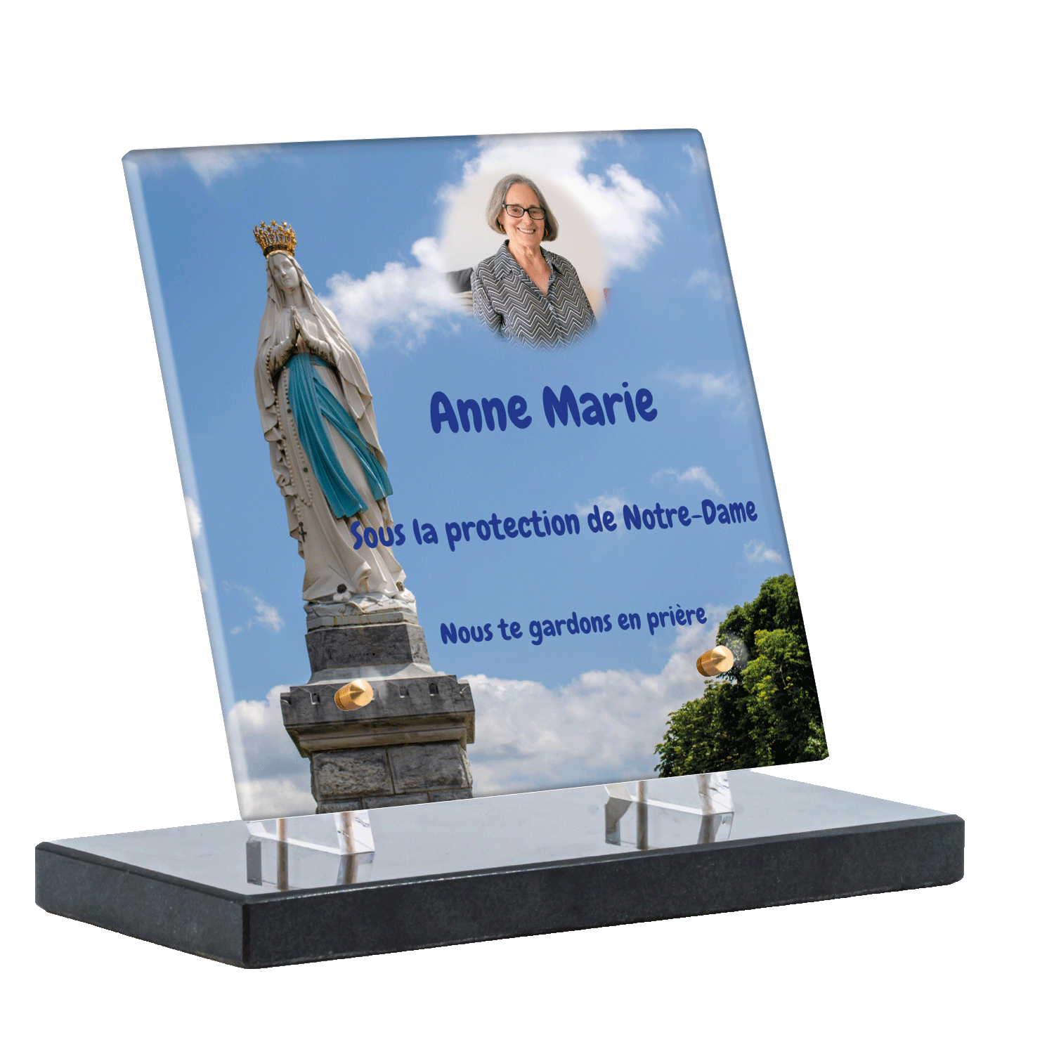 Plaque funéraire - Statue de la Dame de Lourdes