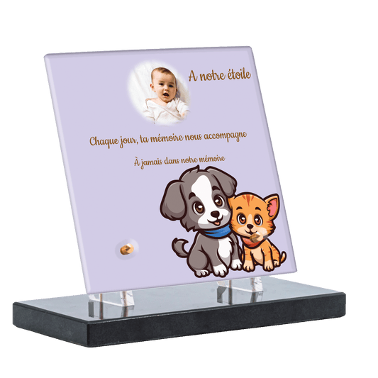 Plaque funéraire - Dessin Chien et chat
