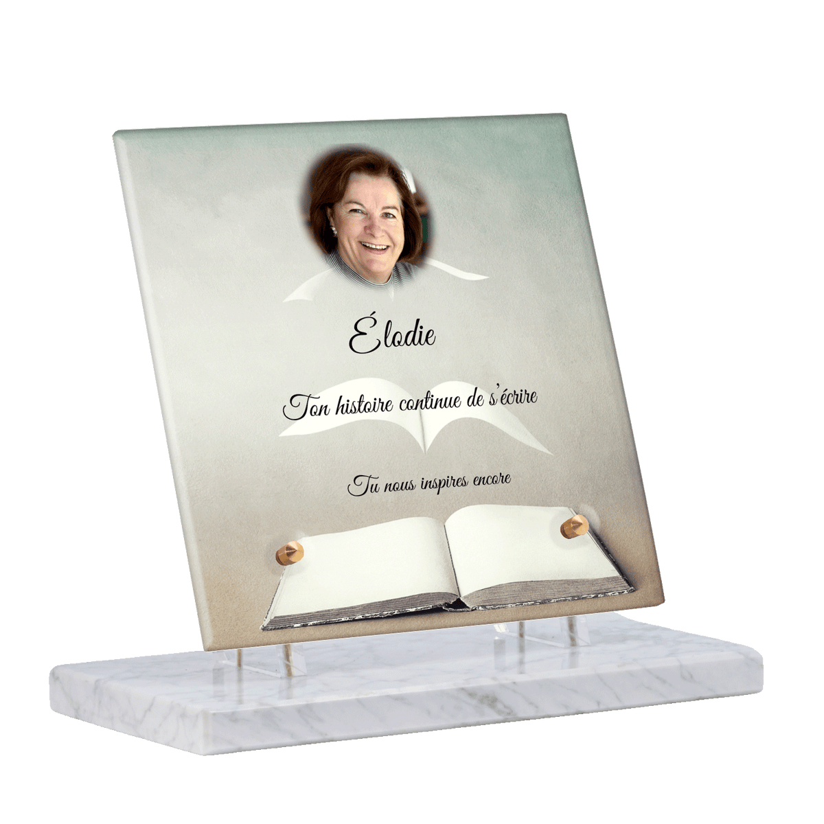 Plaque funéraire - Livre avec pages qui s'envolent