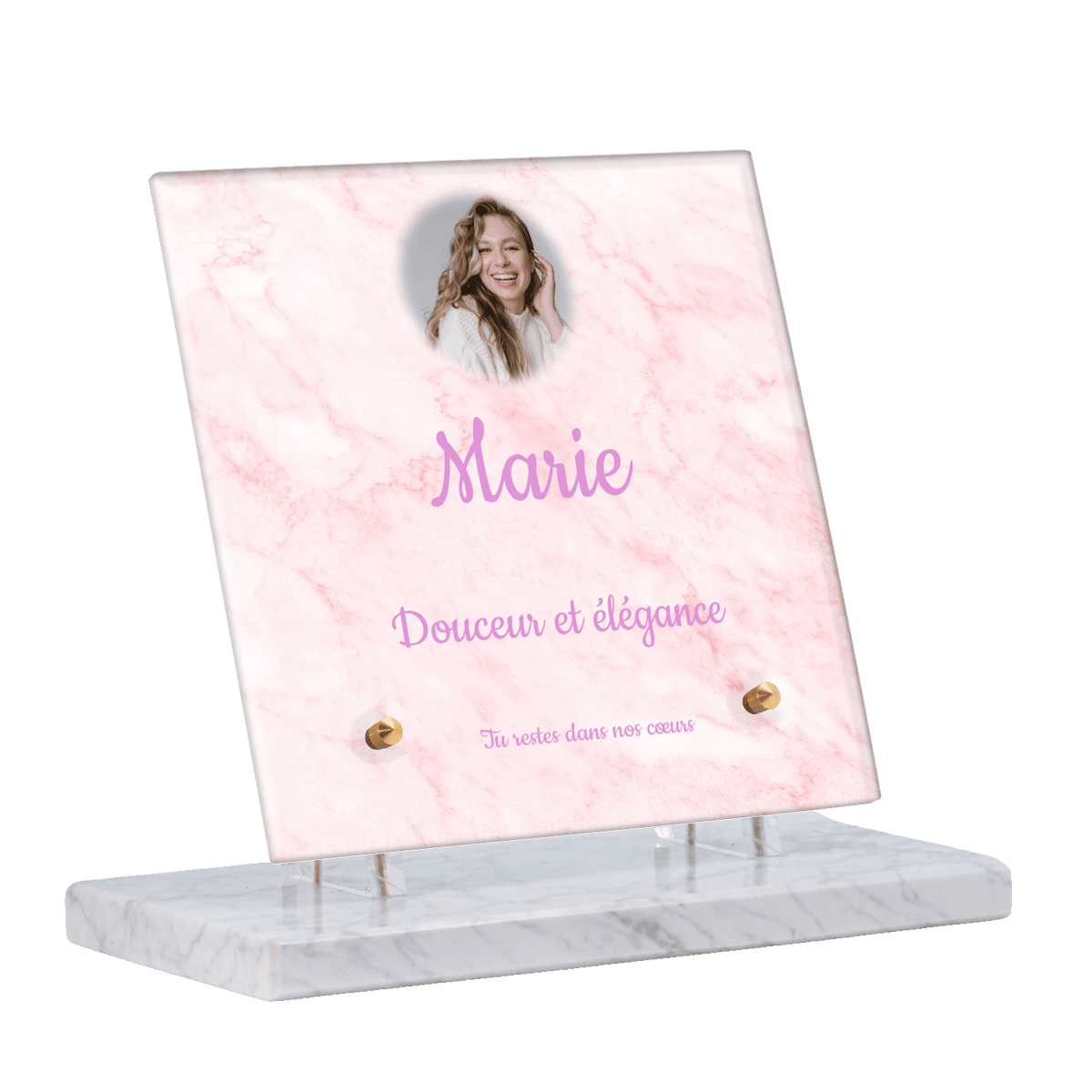 Plaque funéraire - Fond marbre rose