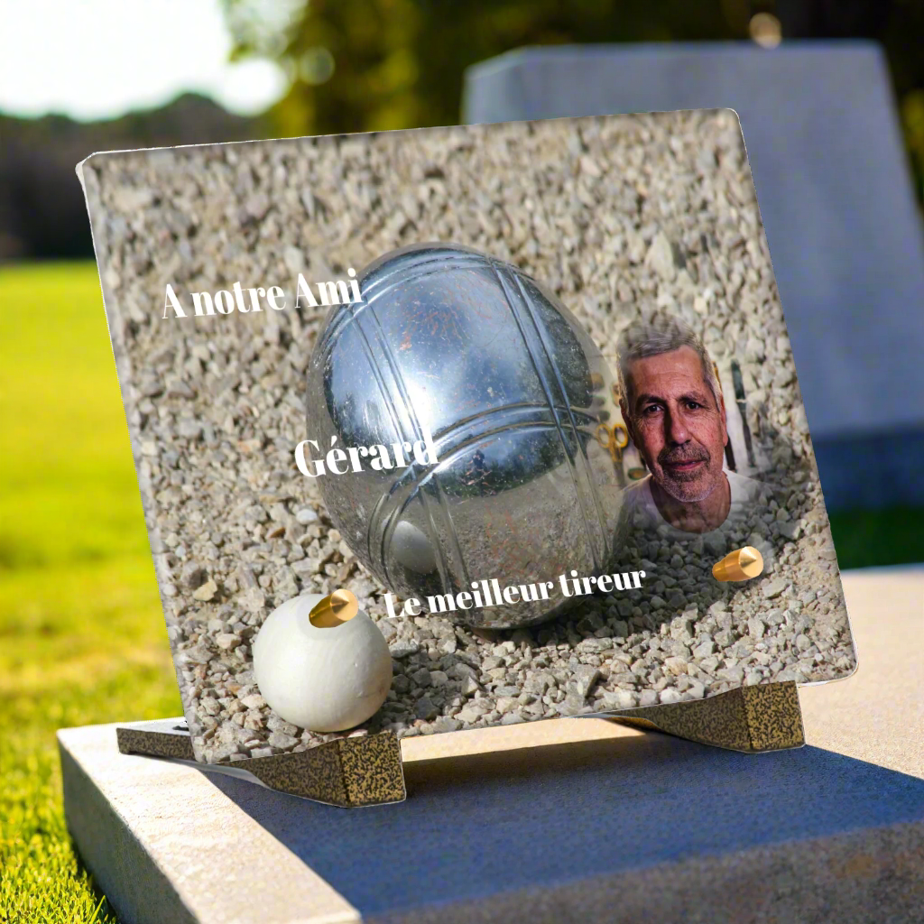 Plaque funéraire plexiglas pétanque