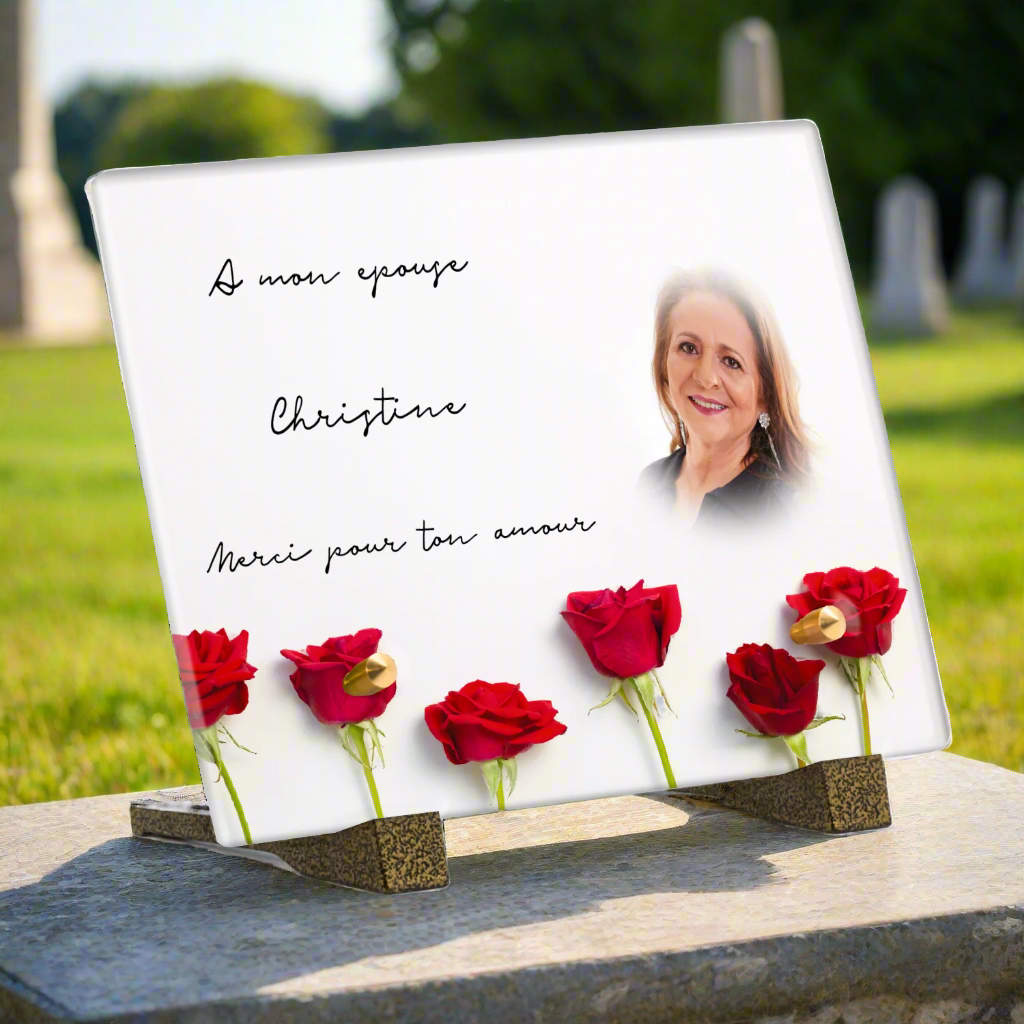 Plaque funéraire plexiglas roses rouges