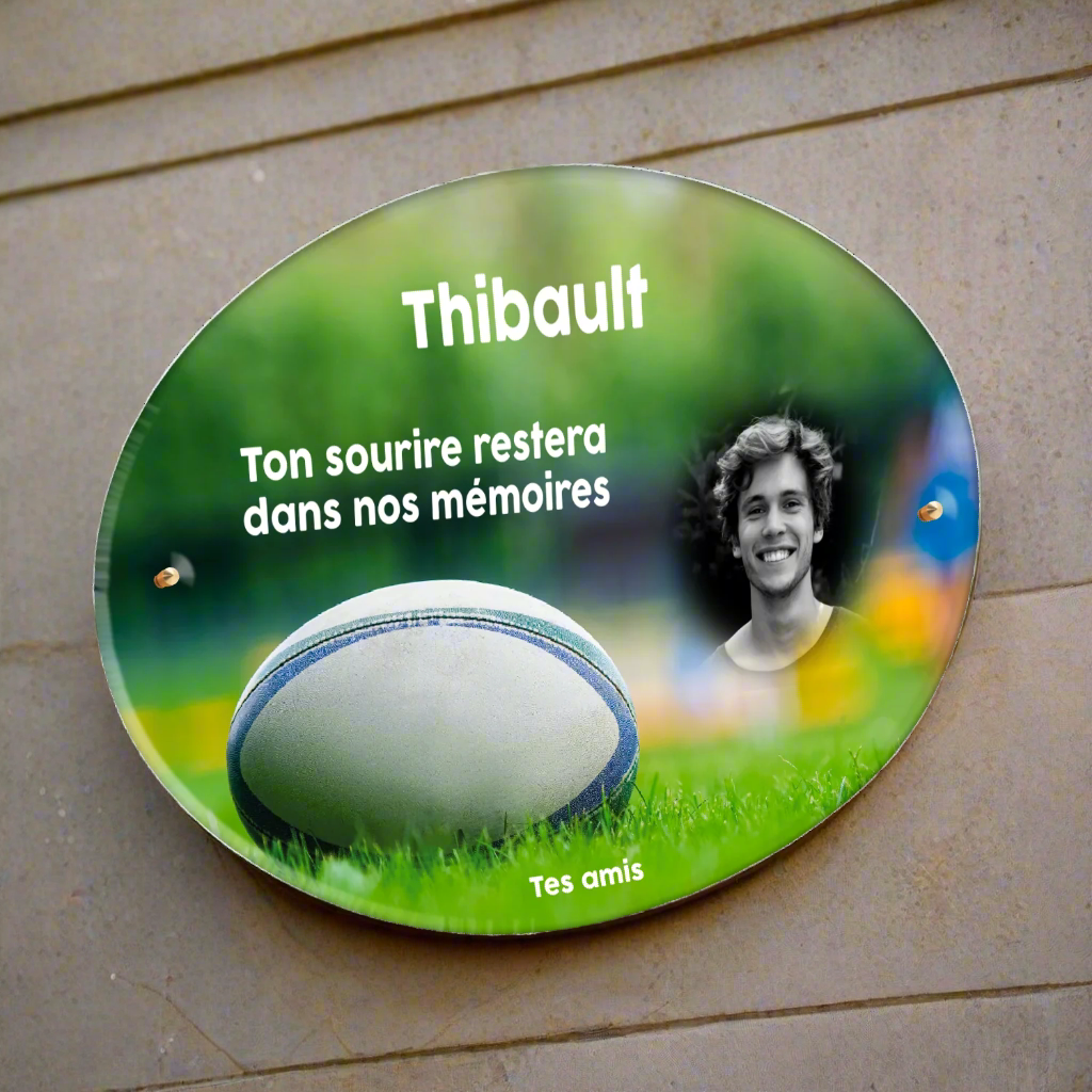plaque funéraire plexiglas rugby