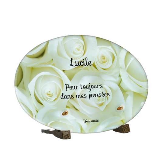 Plaque Funéraire - Roses blanches