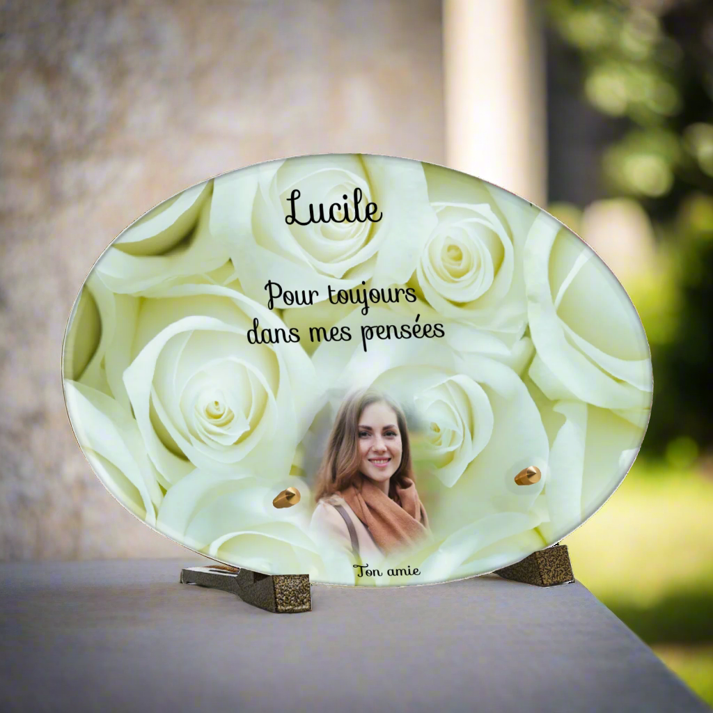 Plaque funéraire plexiglas roses blanches