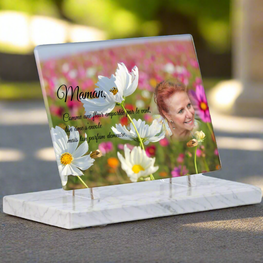 Plaque funéraire plexiglas fleurs