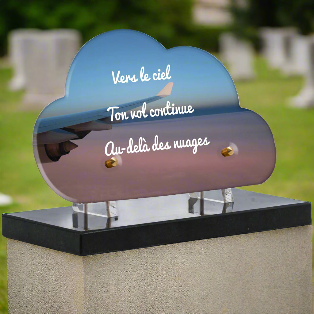 Plaque funéraire plexiglass aile d'avion