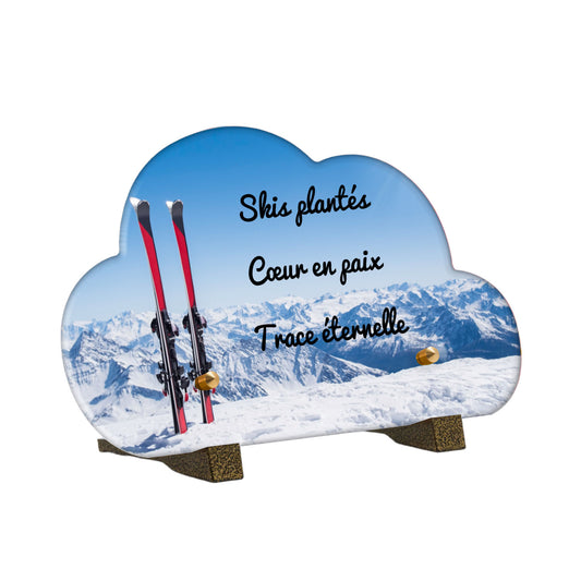 Plaque Funéraire - Paire de ski sur la piste