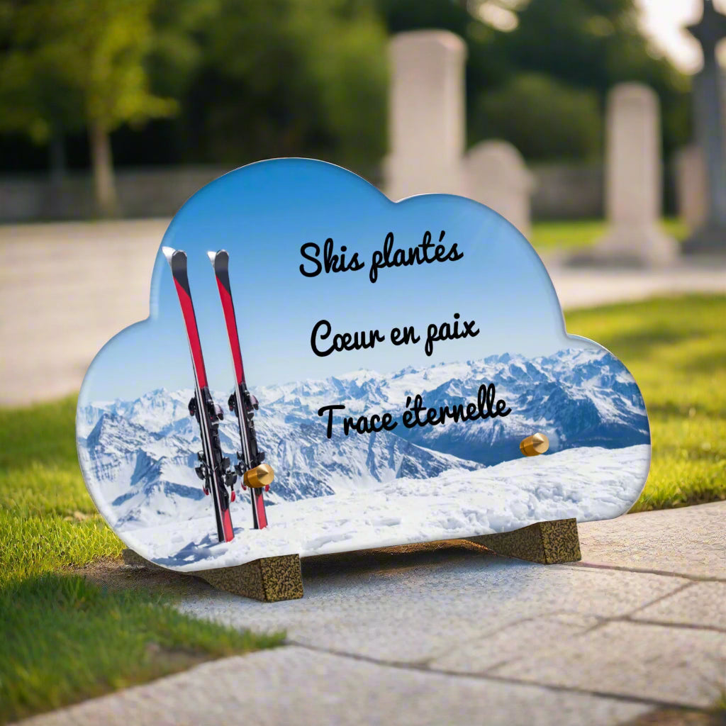 Plaque Funéraire en Plexiglas Ski