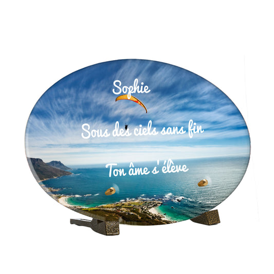Plaque Funéraire - Parapente au dessus de la mer