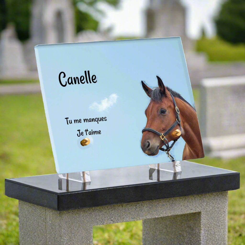 Plaque funéraire plexiglas Cheval