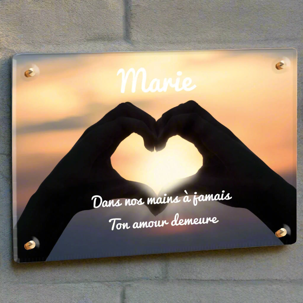 Plaque funéraire plexiglass coeur mains