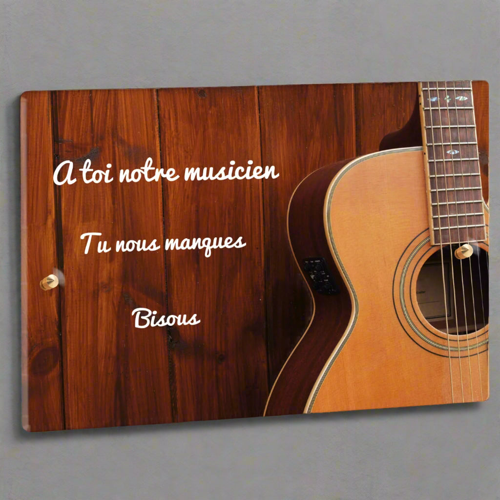 Plaque funéraire plexiglas Guitare