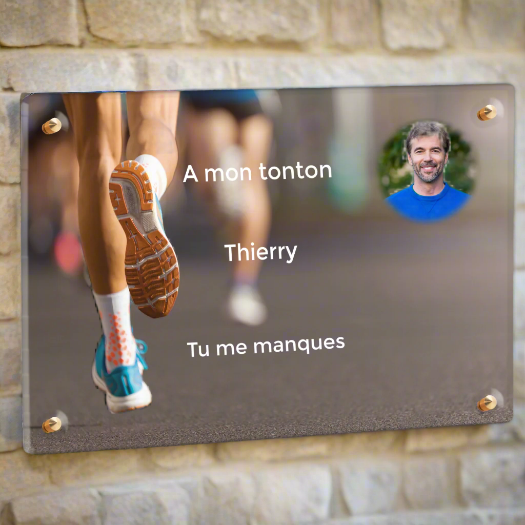 Plaque funéraire plexiglass course à pied 