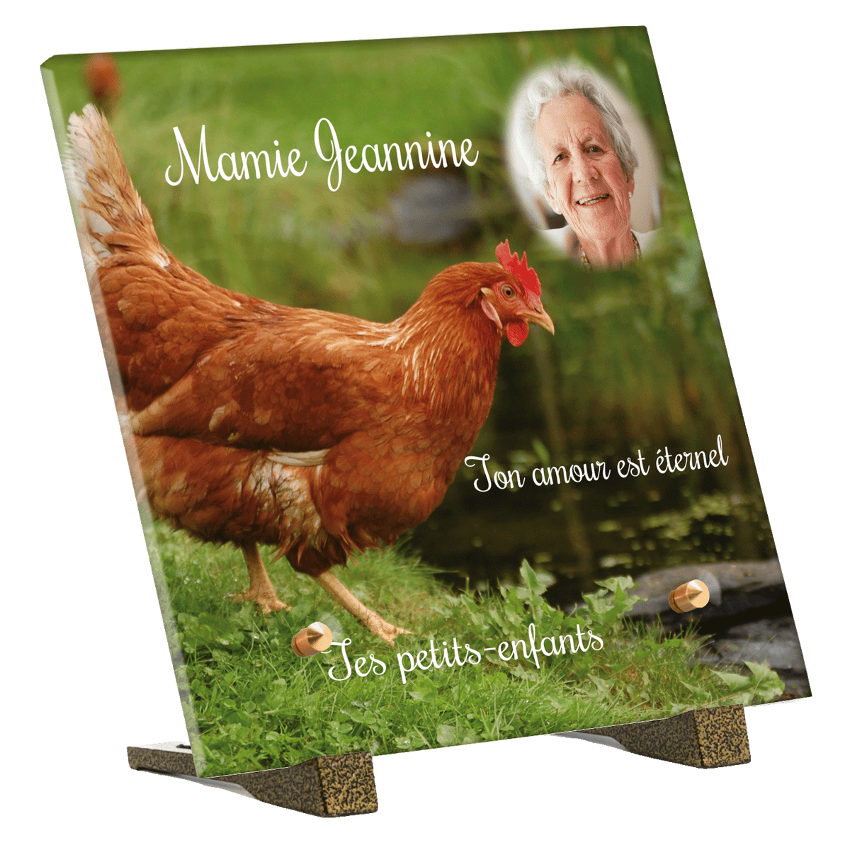 Plaque funéraire - Poule au bord de l'eau