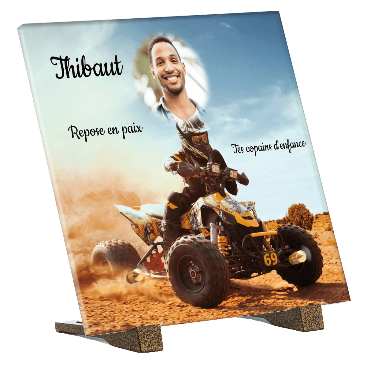 Plaque funéraire - Dérapage de quad