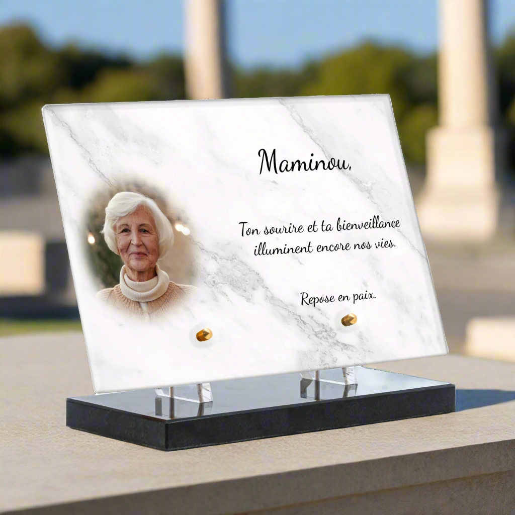 Plaque funéraire plexiglass marbre blanc