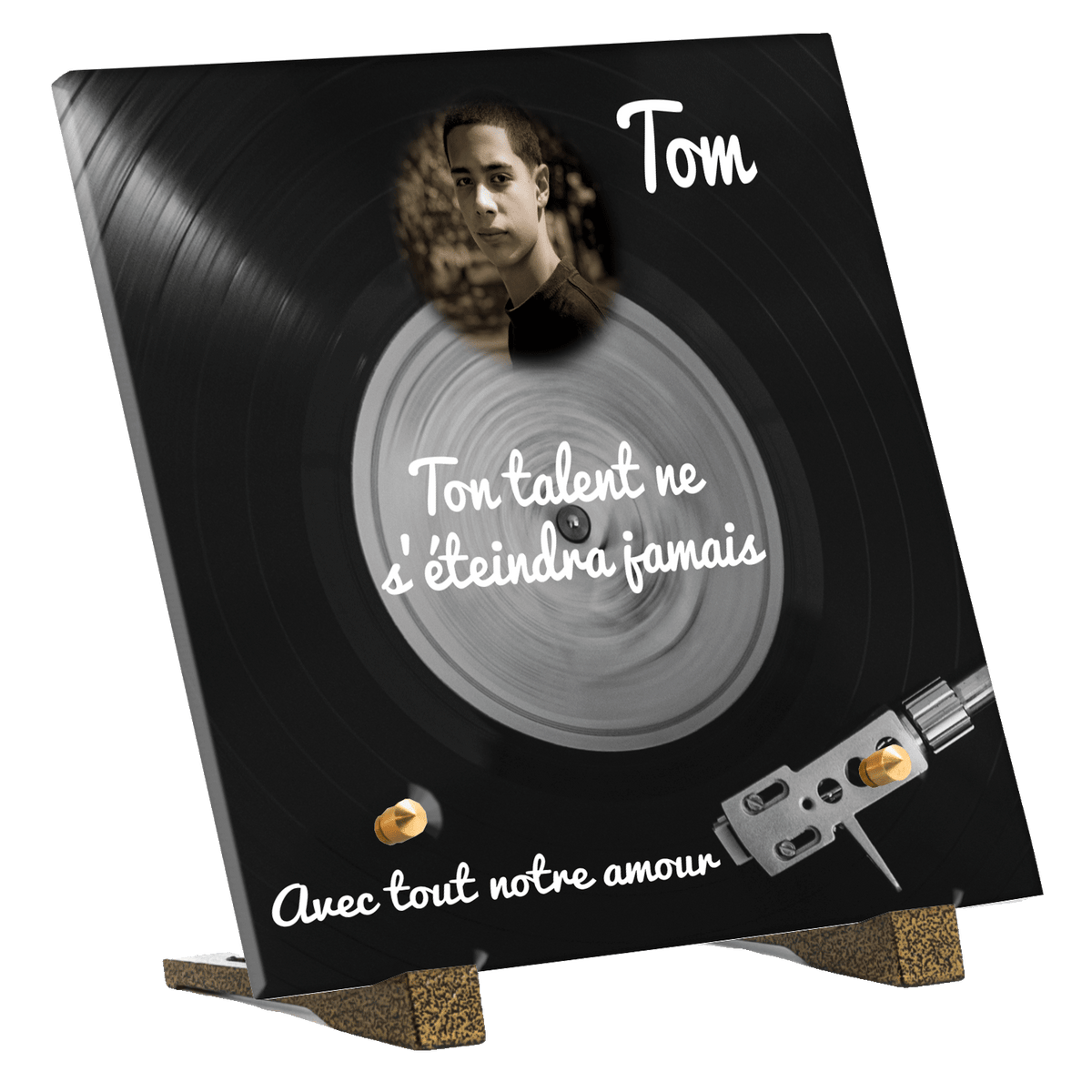 Plaque funéraire - Bras de lecture et vinyle