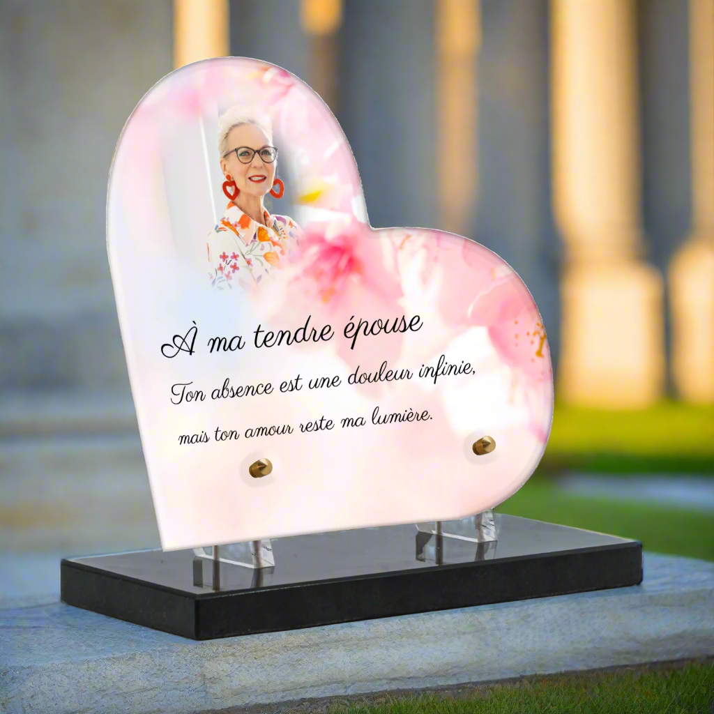 Plaque funéraire plexiglas cerisier