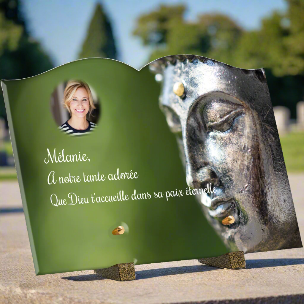 Plaque funéraire plexiglas bouddha