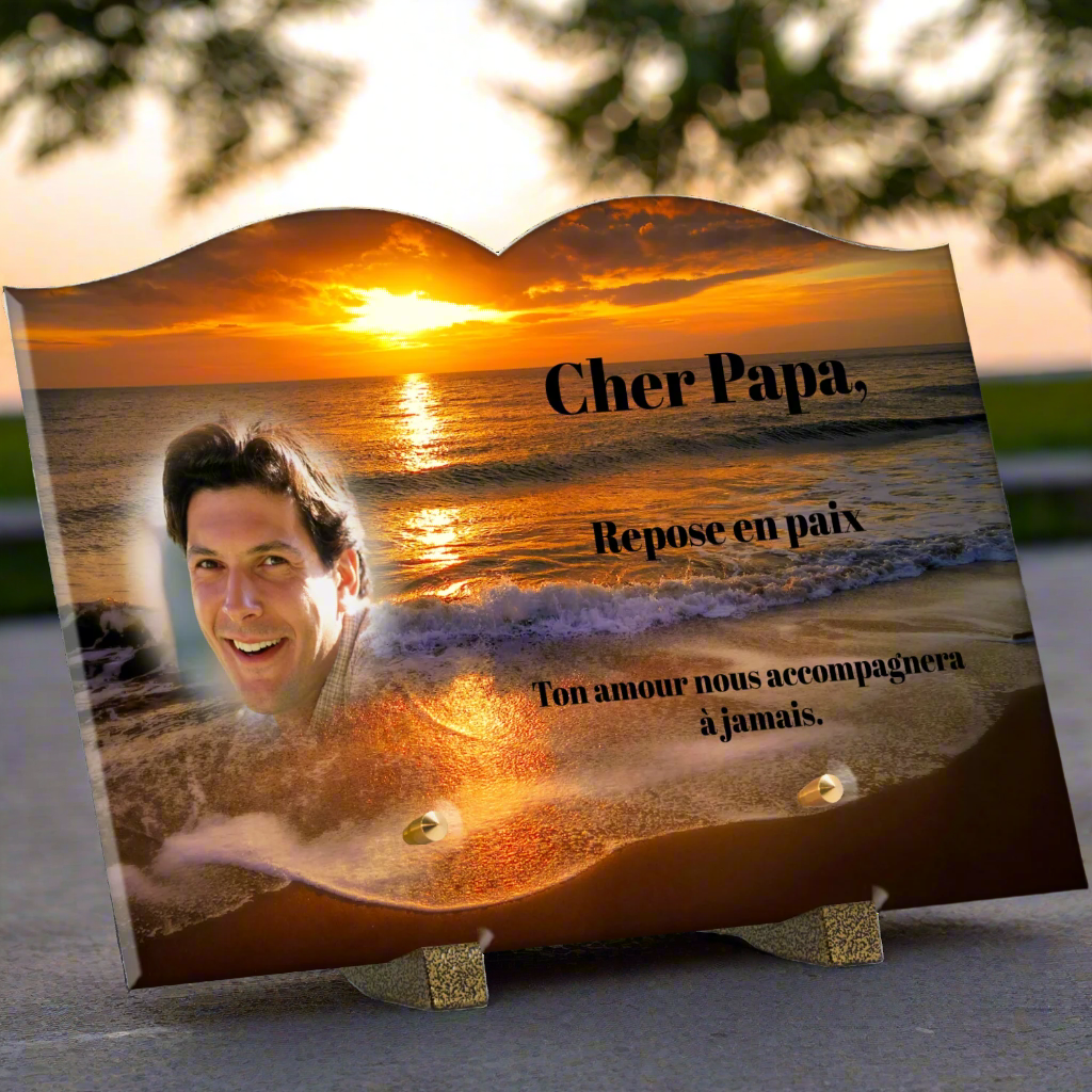 Plaque funéraire plexiglass coucher de soleil