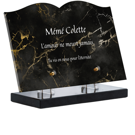Plaque Funéraire - Marbre noir et doré