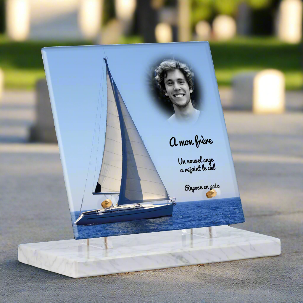Plaque funéraire plexiglas bateau